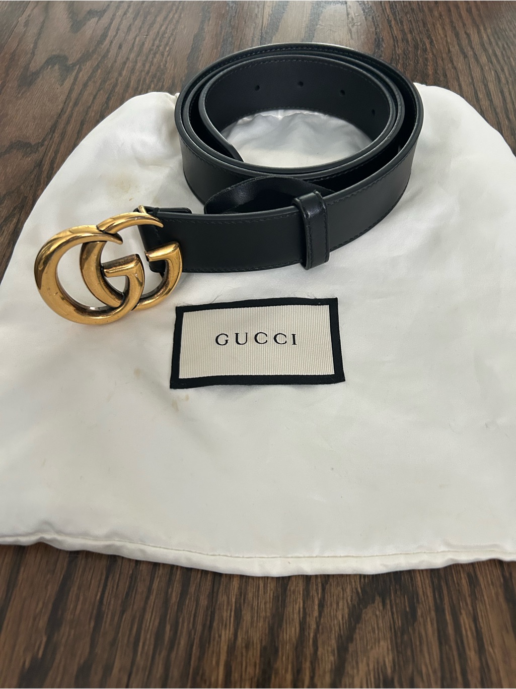 Gg Marmont Belt. Gucci Black Leather Belt With Gold Double G Buckle